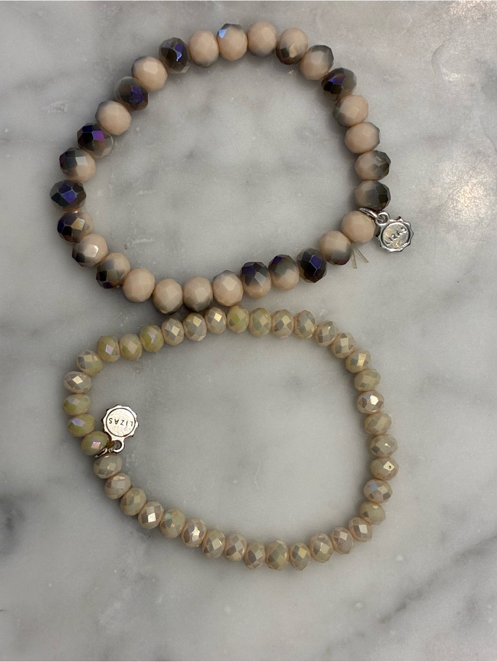Neutral Glass Bead Stretch Bracelet - Beige Taupe